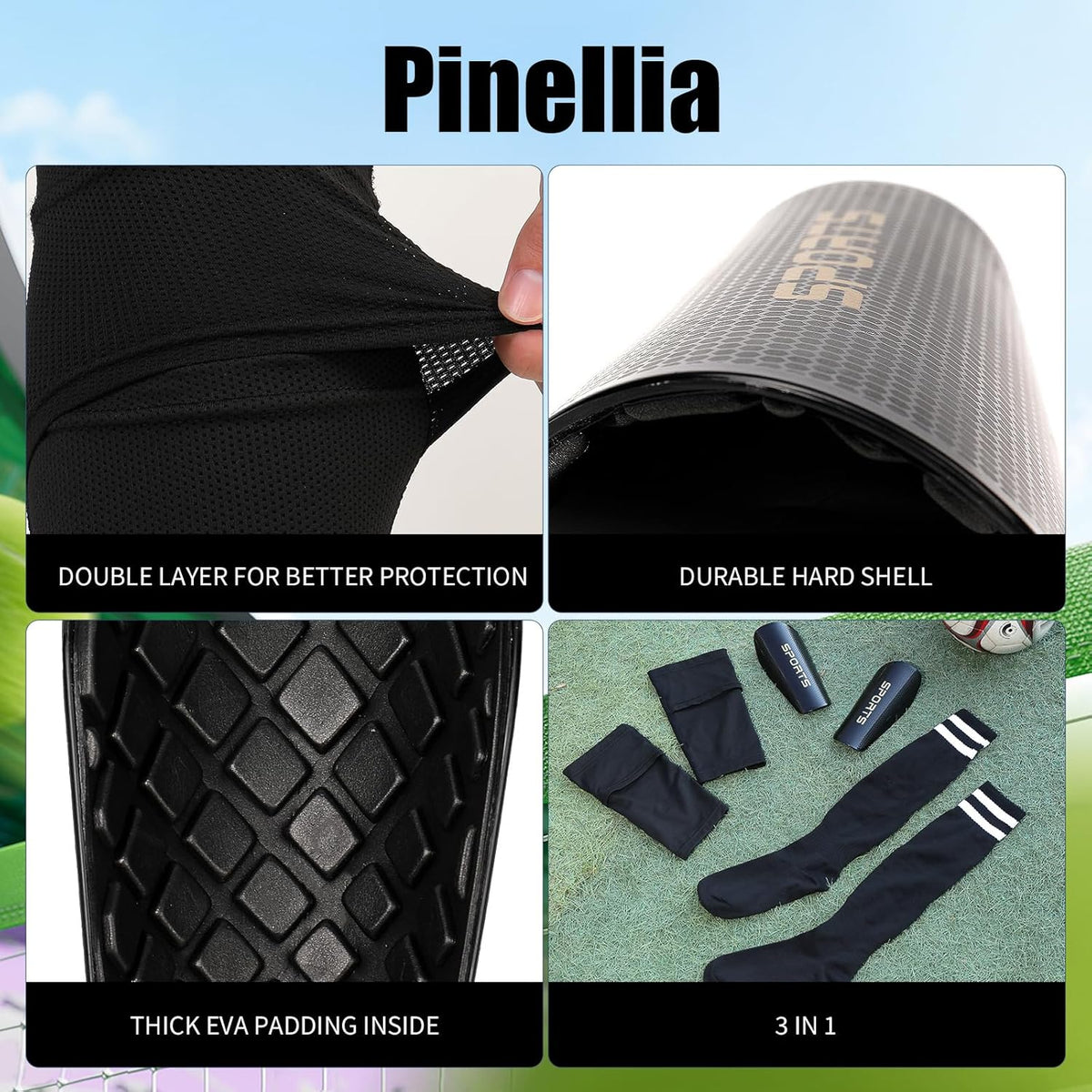 Soccer Shin Guards for Kids Youth Adults - Shin Pads and Sleeves Set with Optimized Insert Pocket for Boys Girls Men Women for Football Games - Protective Soccer Equipment(3 in 1)