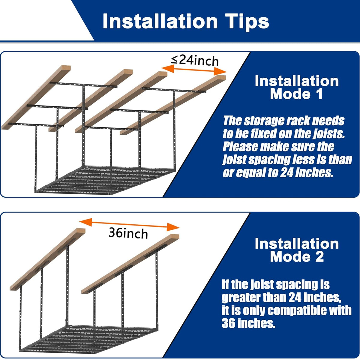 GIOTORENT 3x8FT Heavy Duty Overhead Garage Storage Rack - Adjustable Ceiling Shelving with 600lbs Weight Capacity, Metal Garage Organization System, Black