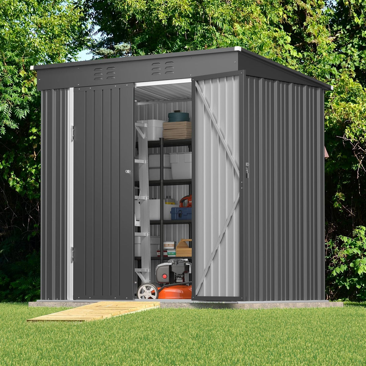 Gizoon 6' x 4' Outdoor Storage Shed with Double Lockable Doors, Anti-Corrosion Metal Garden Shed, Waterproof Shed Outdoor Storage Clearance for Backyard Patio Lawn-Dark Gray