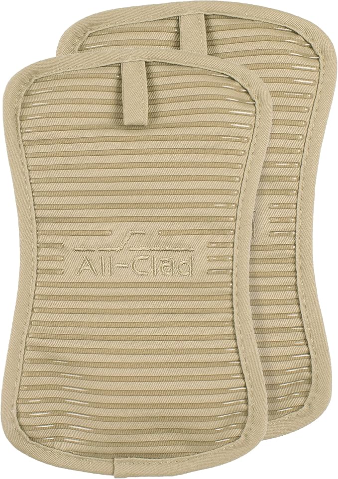 All-Clad Premium Pot Holder & Hot Pad: Heat Resistant to 500 Degrees - 100% Cotton, 10"x6.25" Hot Pad for Kitchen and Barbeque, (2-Pack), Cappuccino