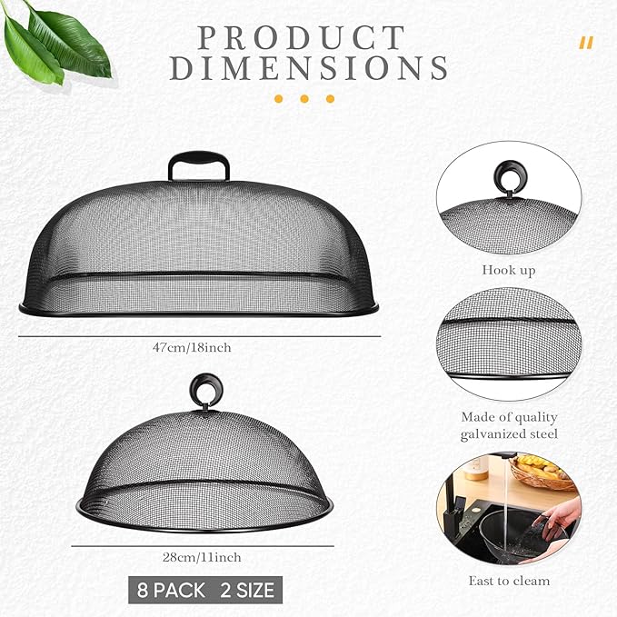 Hicarer Metal Mesh Screen Food Cover for Outdoors Set Including Extra Large 18.5 in Mesh Food Tents for Outdoor Pcs 11 in Large Dome Picnic Covers(Black)