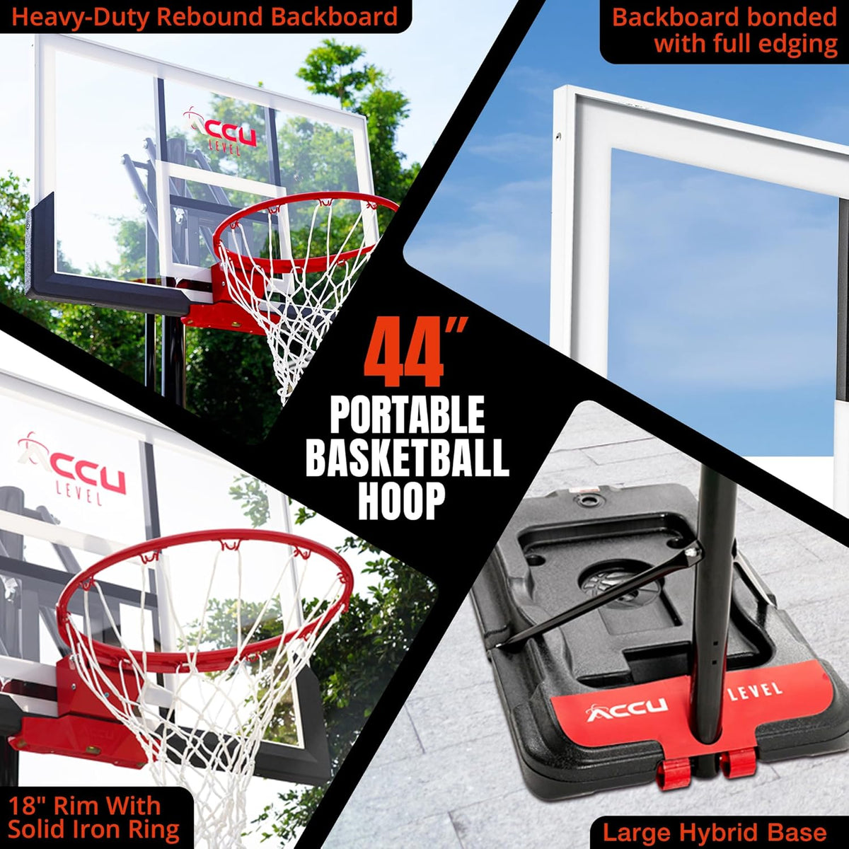Basketball Hoop 4.7-10ft Adjustable Portable Basketball Goals System with 44-48 Inch Patented Angle Adjustable Backboard, for Kids Youth and Adults Outdoor Indoor Use