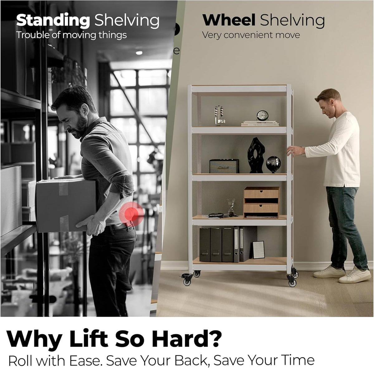 HOMEDANT House White 5-Tier Metal Rolling Cart Shelf Rack Casters Heavy Duty Wheel Shelving Unit Adjustable Utility Storage Shelves Organizer Shelf Kitchen Garage 36.2" W x 16.5" D x 69.5" H 2Pack