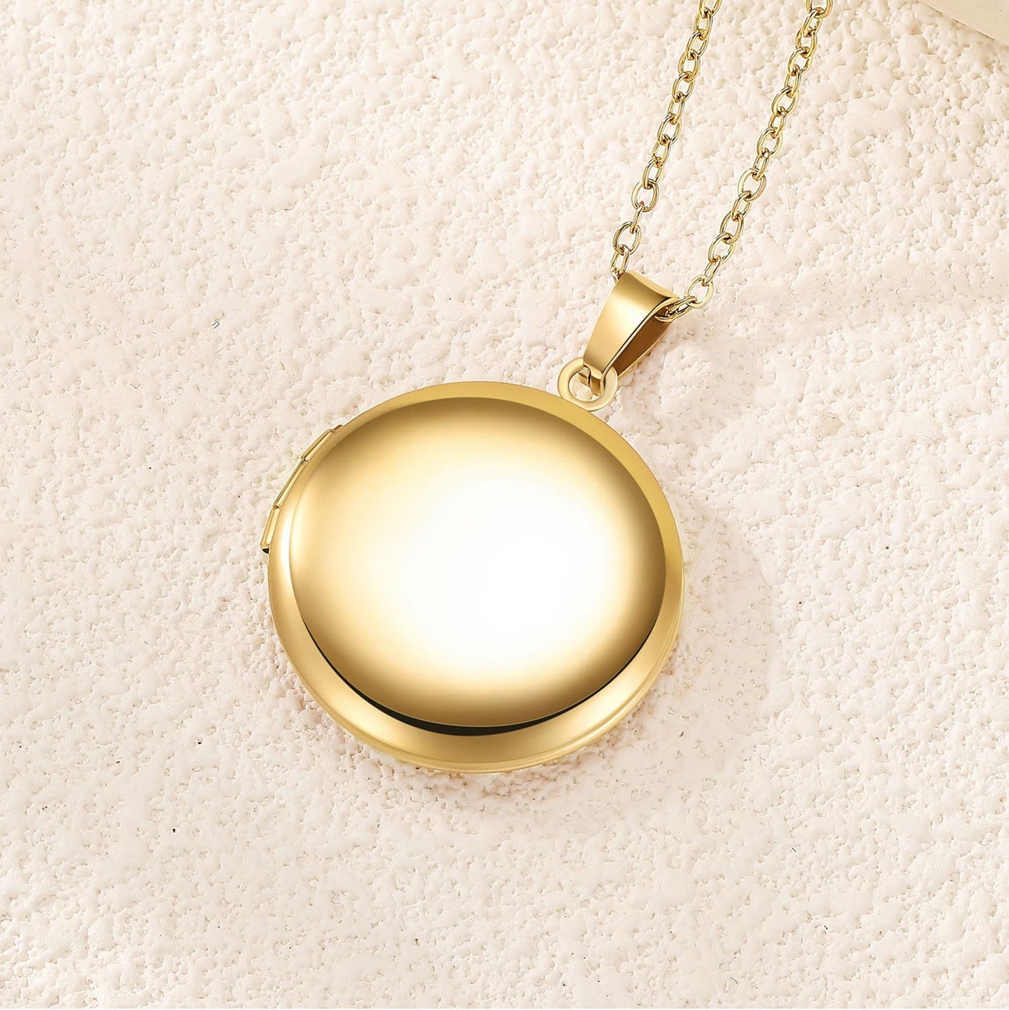 PHOCKSIN Gold Round Lockets Necklace for Girlfriend Locket Necklaces that Holds 2 Pictures Memorial Lockets for Women