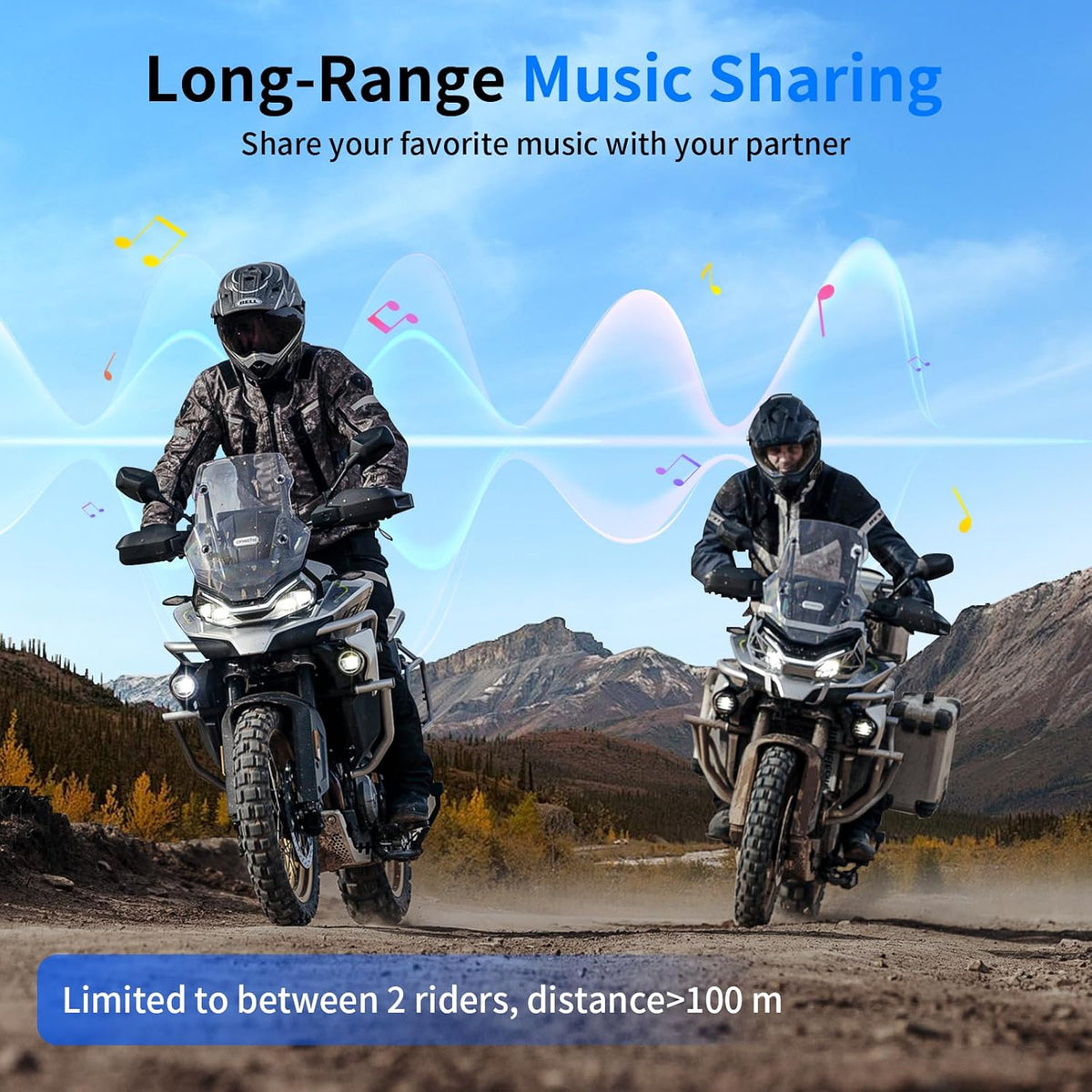 Fodsports M1-S Air Motorcycle Helmet Bluetooth, 4 Riders Motorbike Intercom Headset with Music Sharing, 1000 m Helmet Communication Systems, Quick Pairing/FM Radio/Handsfree/Stereo Music(2 Pack)