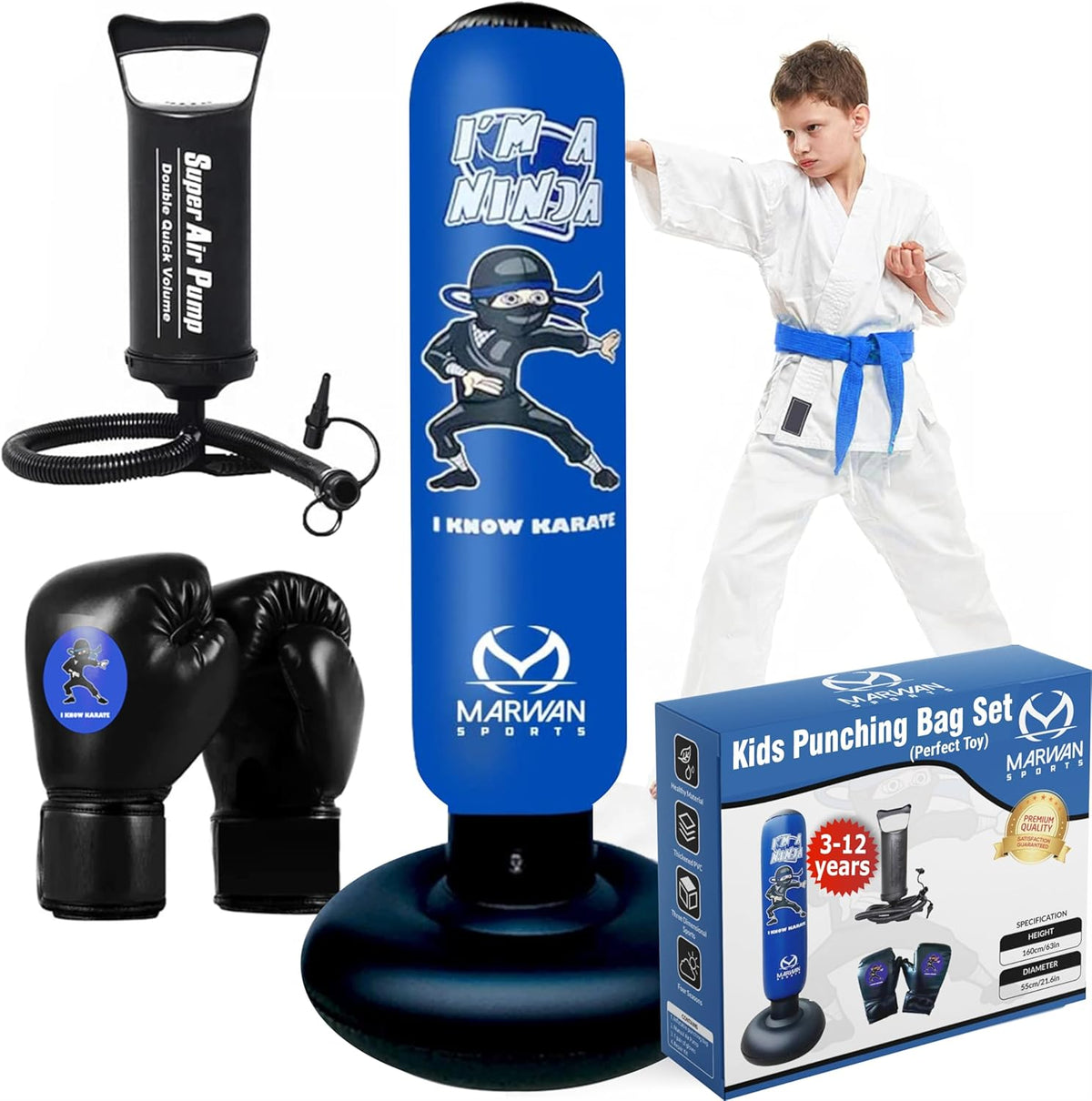 Durable Inflatable Kids Punching Bag for Karate and Boxing – Bounce-Back Martial Arts Bag for Boys and Girls, Great Birthday Gift to Relieve Energy and Build Skills for Boys Ages 4-12
