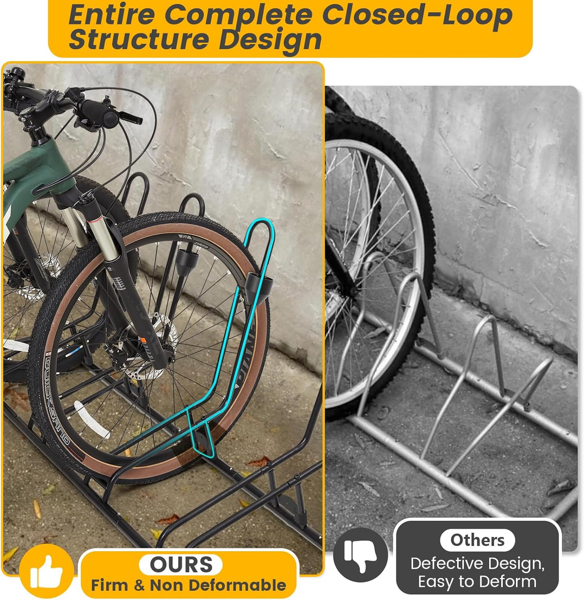 4 Floor Bike Rack, Safeguard Disc Brakes & Derailleurs Design, Waterproof Bicycle Stand Indoor/Outdoor/Garage Use, Fits 12"-29" Tires, Upgraded 0.63" Steel Tubes for Stability