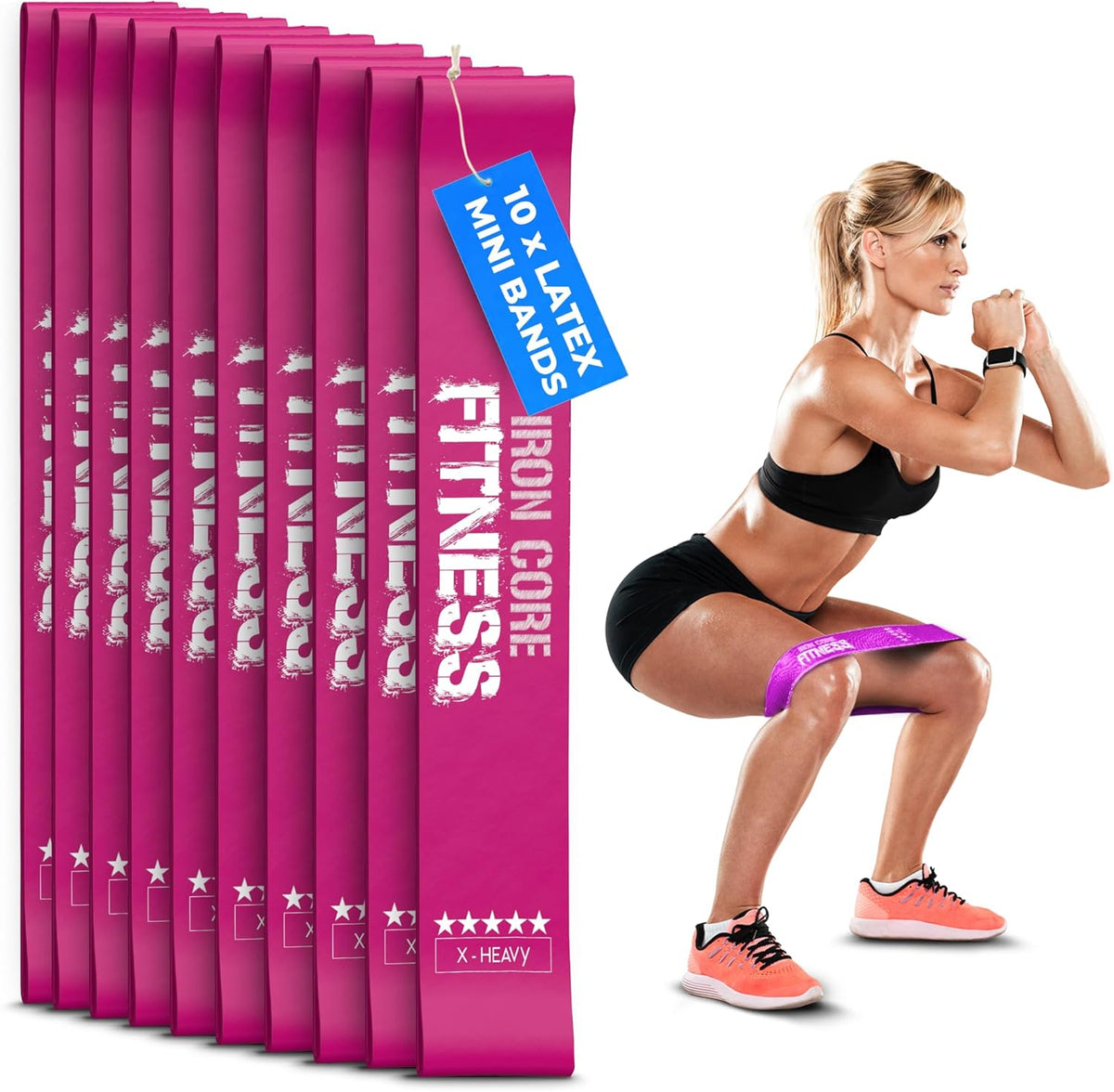 Latex Mini Resistance Bands Sets for Trainers, Bootcamp, Gym for Men and Women in Fun Colors - Ebook, Videos and Workout Chart Included by Iron Core Fitness