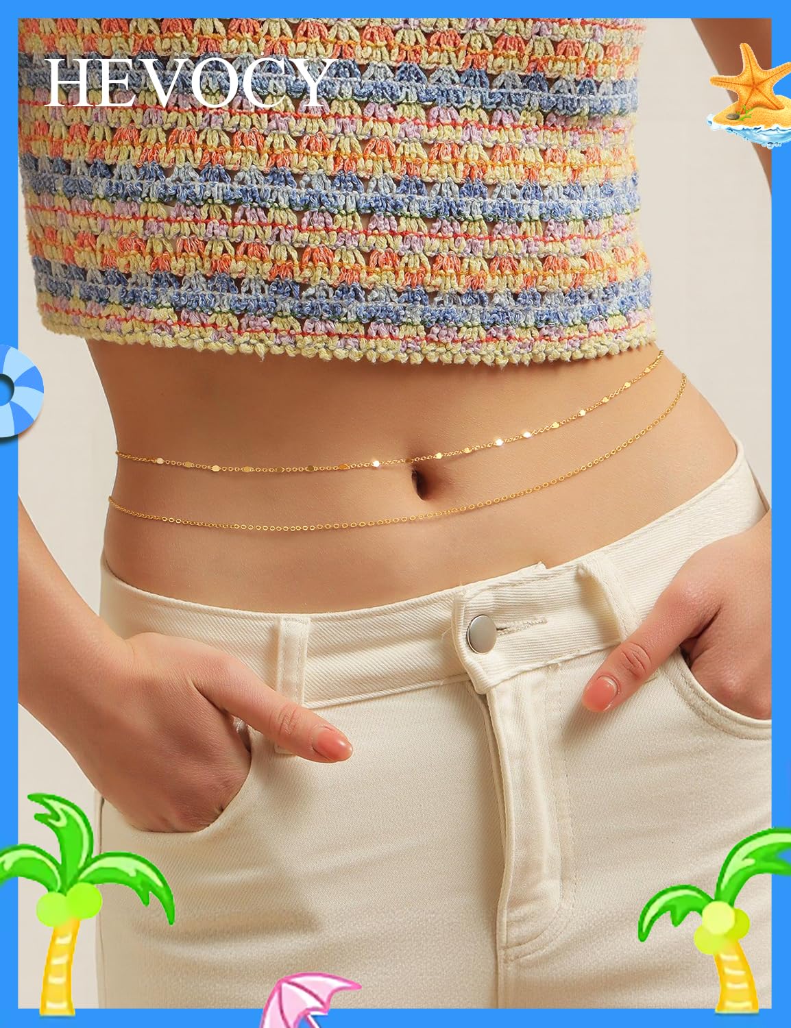 HEVOCY Gold Waist Chain for Women, Trendy Layered Belly Chain Jewelry, Adjustable Body Chain for Beach & Summer Outfit