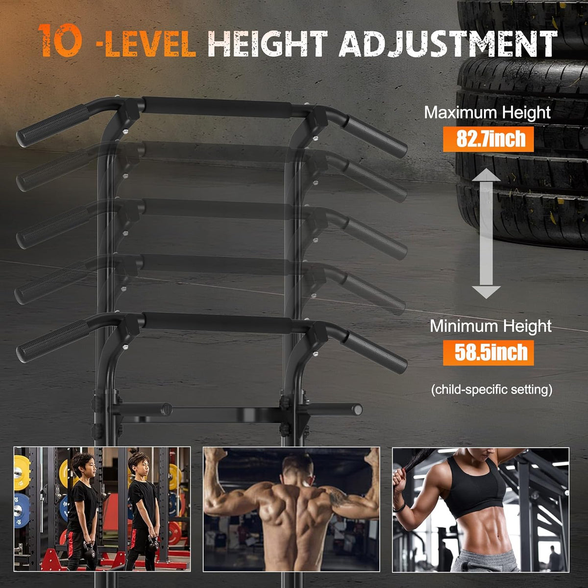 SogesHome Power Tower Pull Up Bar and Dip Station Adjustable Height Dip Stand Multi-Functional Strength Training Fitness Workout Station