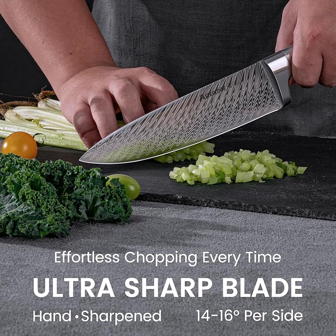 Knife Set, Astercook 15 Pieces Kitchen Knife Set with Built-in Sharpener, German Stainless Steel Knife Block Set, Razor-Sharp Knives with Full-tang Handle, Dishwasher Safe, Mothers Day Gifts
