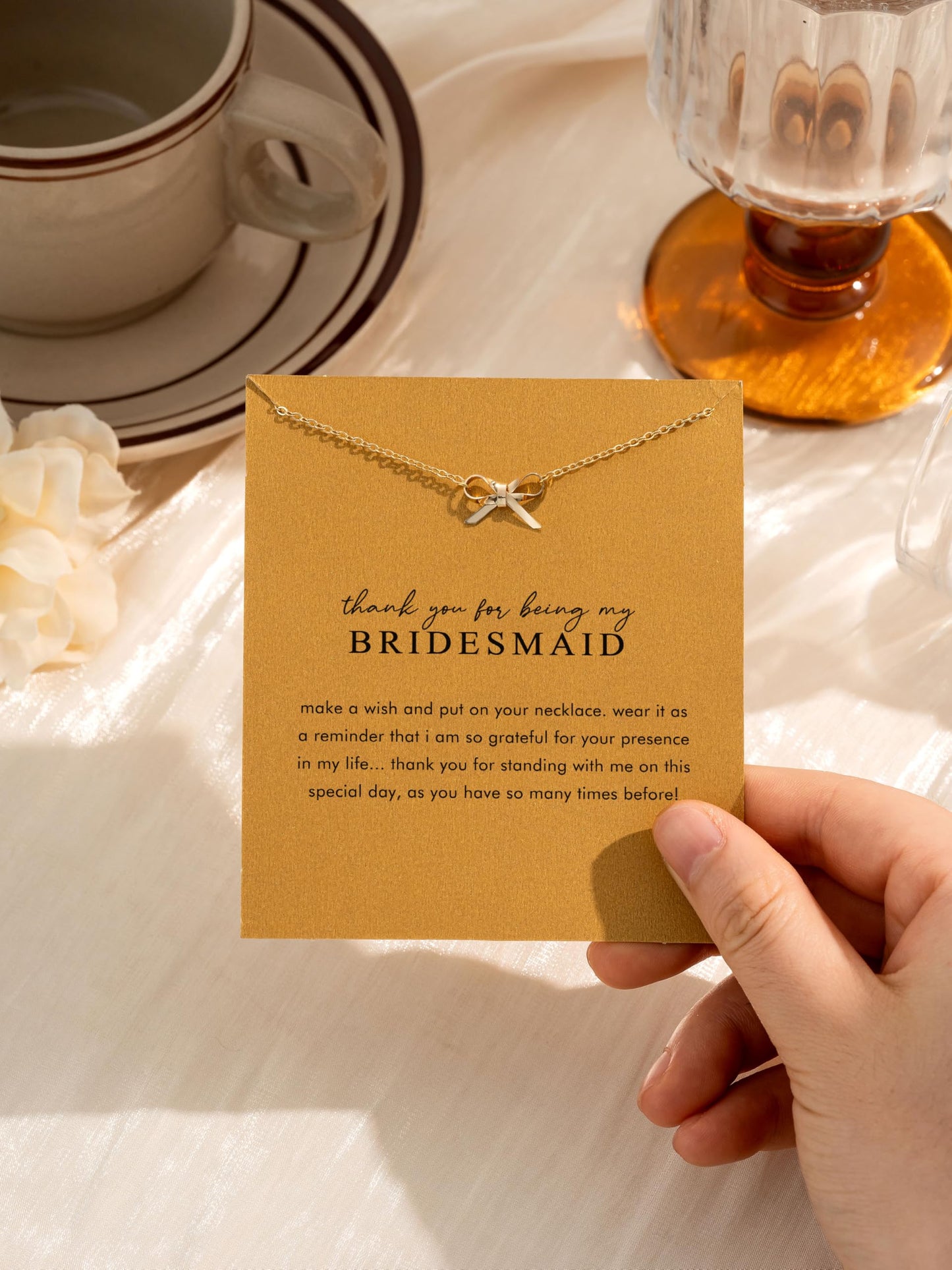 OBSUN Bridesmaid Gifts Thank You Gifts for Bridesmaids Bridesmaid Necklace Proposal Gift for Bridesmaids (Bow-bridesmaid)