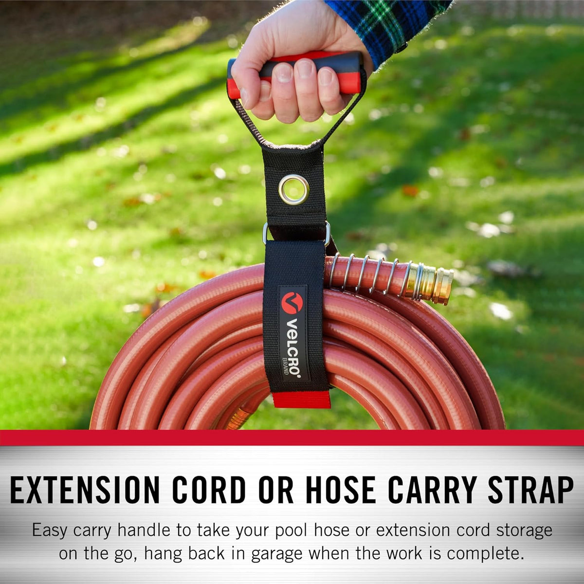 VELCRO Brand Heavy Duty Carrying Strap with Handle | Holds 100 Pounds | Extension Cord Storage, Easily Transport or Hang Garden Hoses | Durable Garage Organization | Medium, Wraps 5.5 Inch Diameter