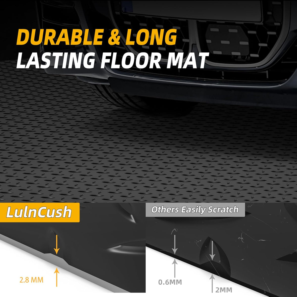 8.2 x 23 FT Garage Floor Mat, 2.8mm Thickened Diamond Plate PVC Garage Flooring Roll for Car, 188.6 SQFT Heavy Duty Vinyl Garage Floor Protector for Garage, Basement, Truck. Black
