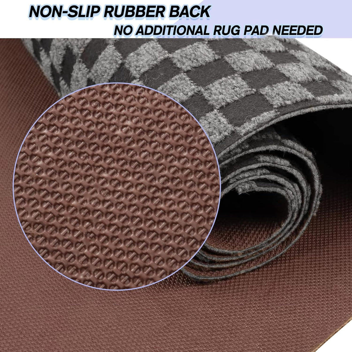 Custom Size Backed Non-Slip Area Rugs Runner, Easy Clean, Waterproof Runner Rugs for Hallway Entryway, Kitchen, Laundry, 2FT x 53FT, Gray Checkered