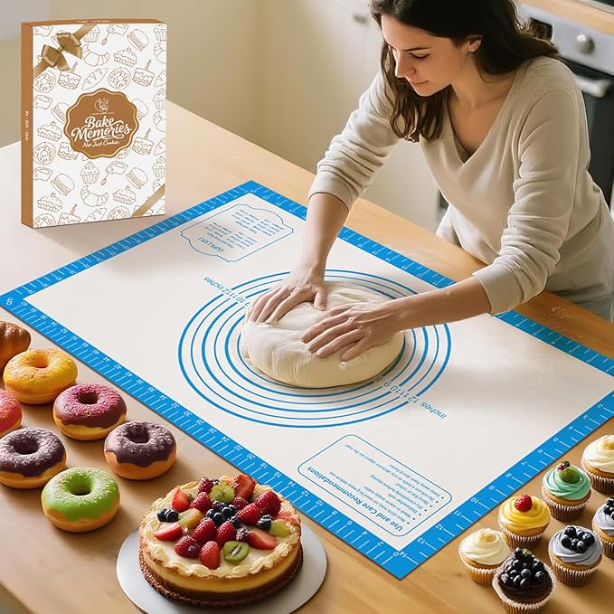 Silicone Pastry Mat for Dough Rolling,Silicone Baking Mat with Measurement for Baking Pie Crust, Pizza & Cookies, Non stick & Non Slip Silicone Mat