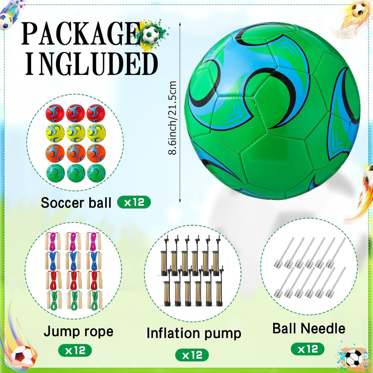12 Sets Operation Christmas Deflated Soccer Ball Bulk with Pump Jump Rope, Bulk Soccer Balls 7.25 ft Adjustable Skipping Rope Outside Sport Balls