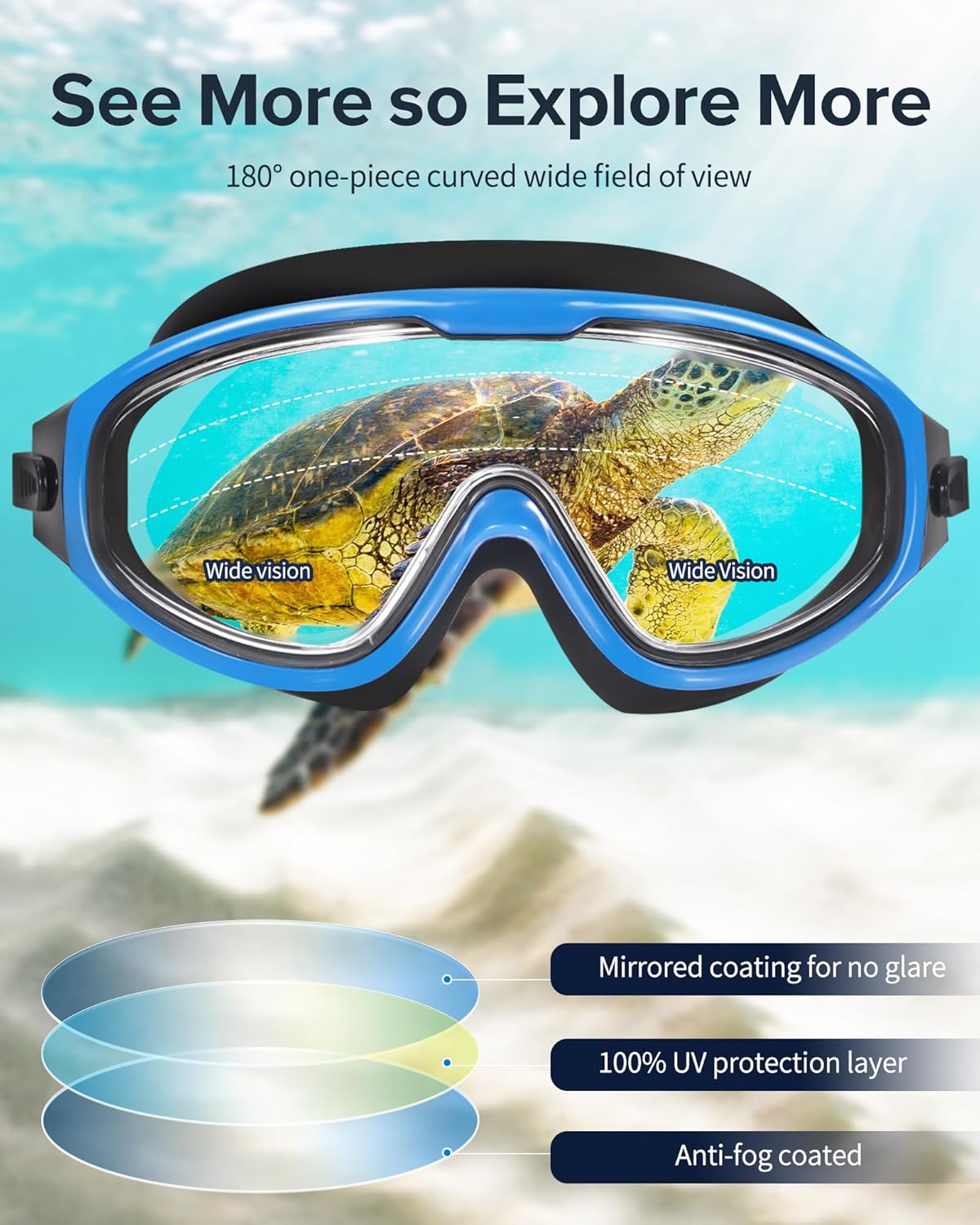 Adult Swimming Goggles,Leak-Proof,Anti-Fog Pool Glasses,Wide View Swim Goggles with Ear Plugs and Nose Clip