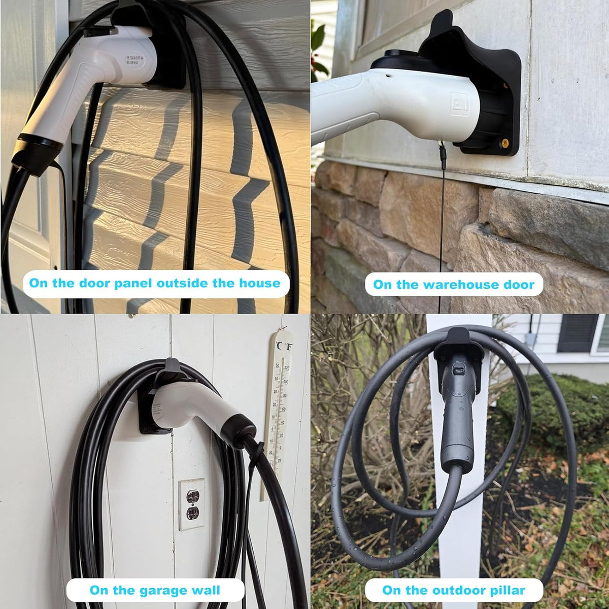 J1772 EV Charger Holder Wall-Mount for Garage Wall/Outdoor Post, Electric Vehicle Charger Nozzle Holster Dock Hook for All J1772 EVs Cable/Cord Plug & Connector Hanger Bracket Waterproof