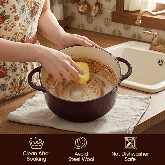 6 Quart Dutch Oven Pot with Lid, Non Stick Enameled Cast Iron Dutch Oven for Bread Baking, Heavy-Duty, Oven Safe Ceramic Cookware Up to 500°F for Baking, Braising, Stews, Roasting, Fig
