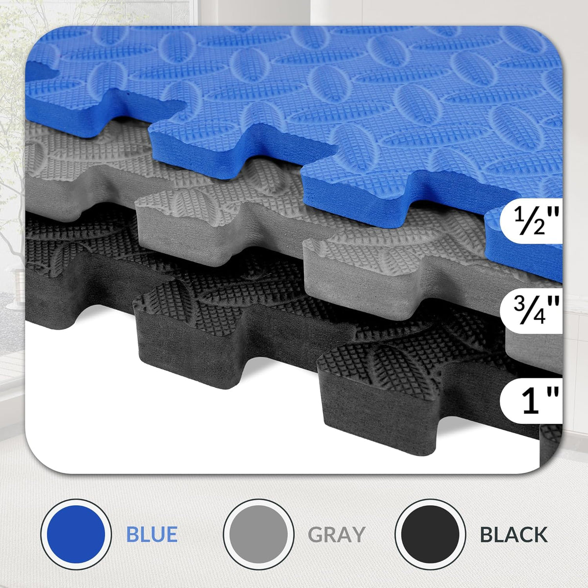 Puzzle Exercise Gym Flooring Mat, 1/2" Thick High-Density EVA Interlocking Tiles Workout Mat for Home Gym, Fitness Equipment, MMA, Gymnastics, 6-Piece Shock-Absorbing Exercise Mat (24 Sq Ft)