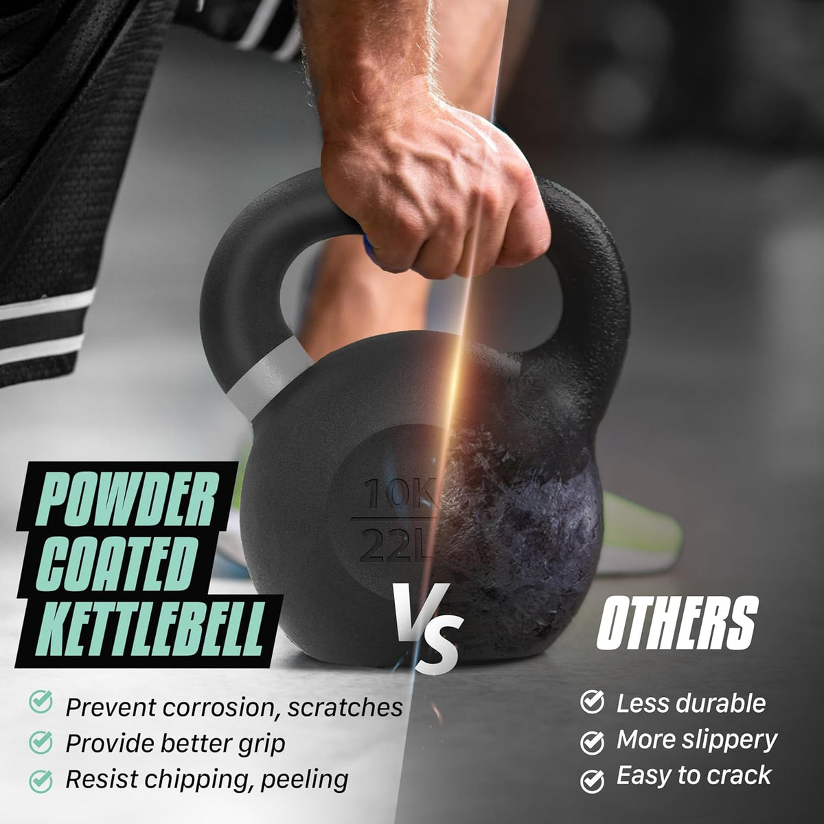 Yes4All Powder Coated Cast Iron Kettlebell Strength Training Kettlebells Weight Set for Full Body Workout, Home Gym