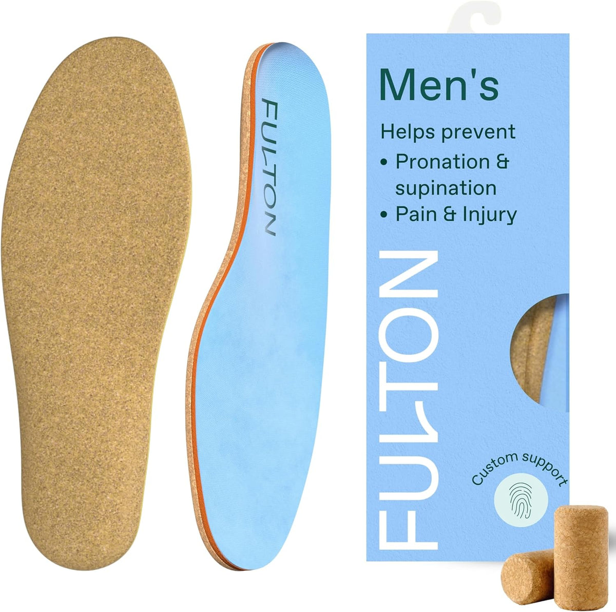 Fulton Men's Shock Absorbing Insoles with High Impact Arch Support - Custom Molding Cork Inserts Alleviate Plantar Fasciitis & Foot Fatigue- Athletic Running Insoles for Men (Men's Size 12.5-13)