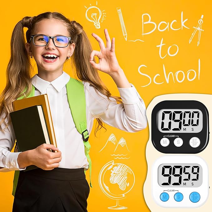 ZILLEEN Classroom Timer for Kids Teachers Digital Timers, Black White 6 Pack