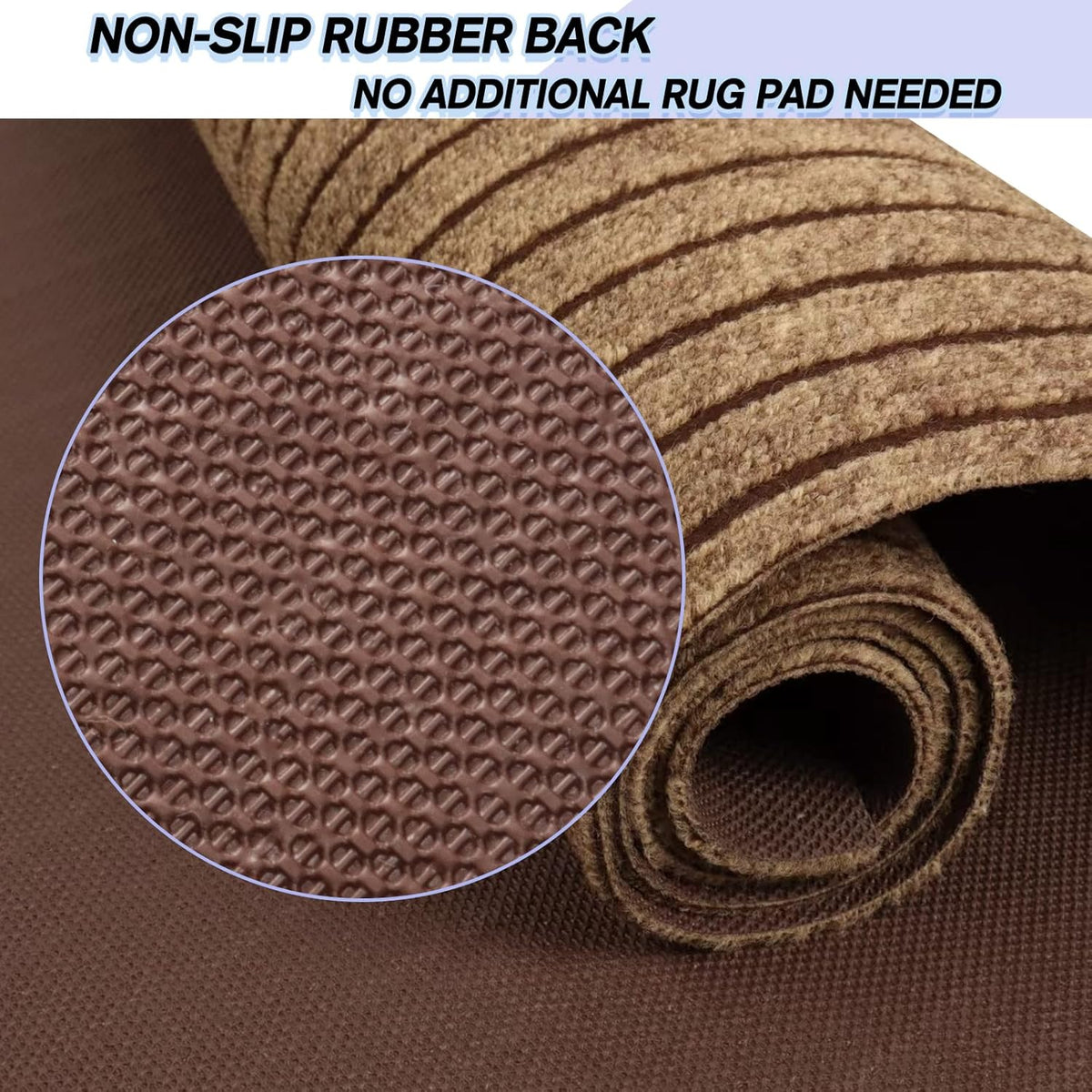 Custom Size Backed Non-Slip Area Rugs Runner, Easy Clean, Waterproof Runner Rugs for Hallway Entryway, Kitchen, Laundry, 4FT x 40FT, Brown Stripe