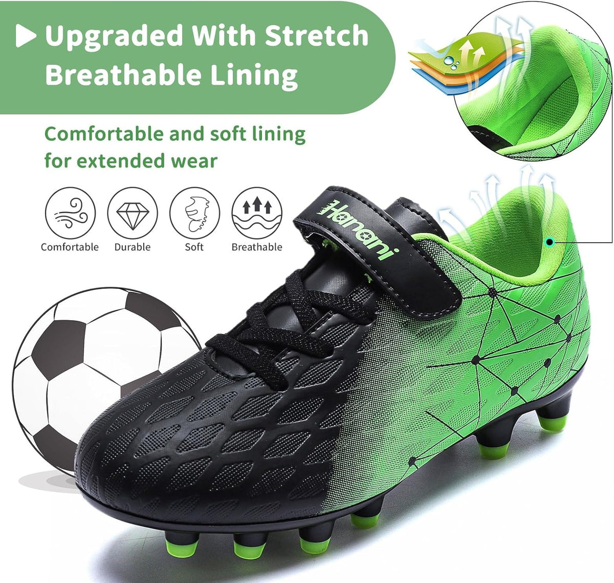 Hanani Boys Soccer Cleats Kids Girls FG/AG Soccer Athletics Sport Shoes Training Shoes Running Shoes Teenager Indoor Outdoor Football Shoes Sneakers for Unisex