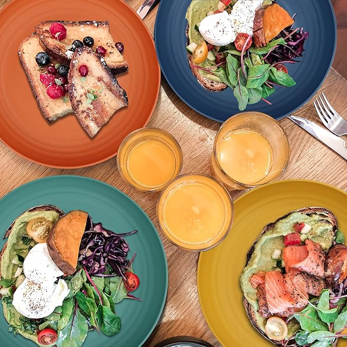 Wrova Wheat Straw Plates - 8 Inch Unbreakable Dinner Plates Set of 8 - Dishwasher & Microwave Safe Plastic Plates Reusable - Lightweight Plate for kitchen,R.V. (Colorful Series)