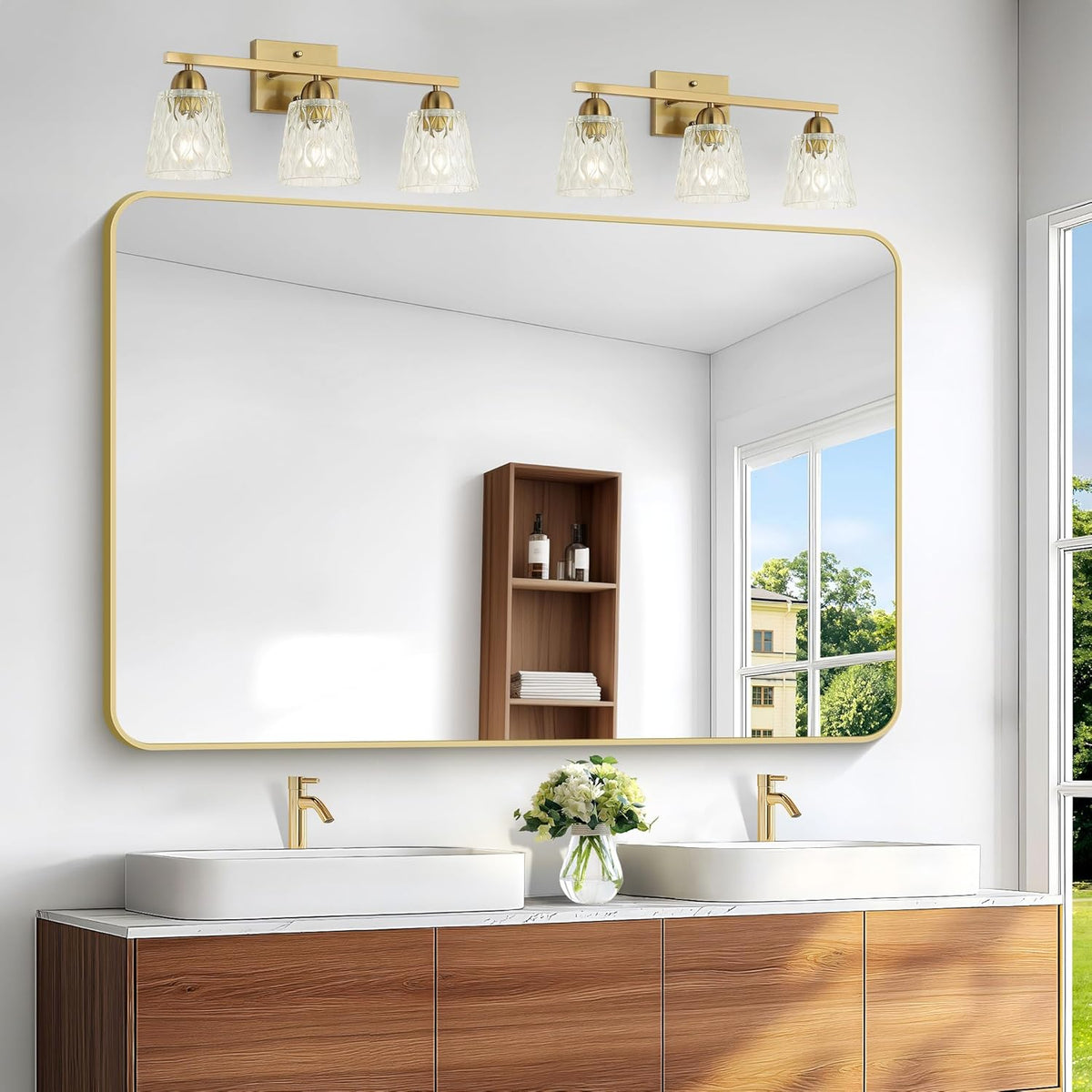 Gold Bathroom Mirror,55x36 inch Wall Mirror for Bathroom Wall Mounted,Round Rectangle Mirror for Bathroom Over Sink,Modern Frame for Home Decor Living Room,Bedroom Entryway,Horizontal/Vertical