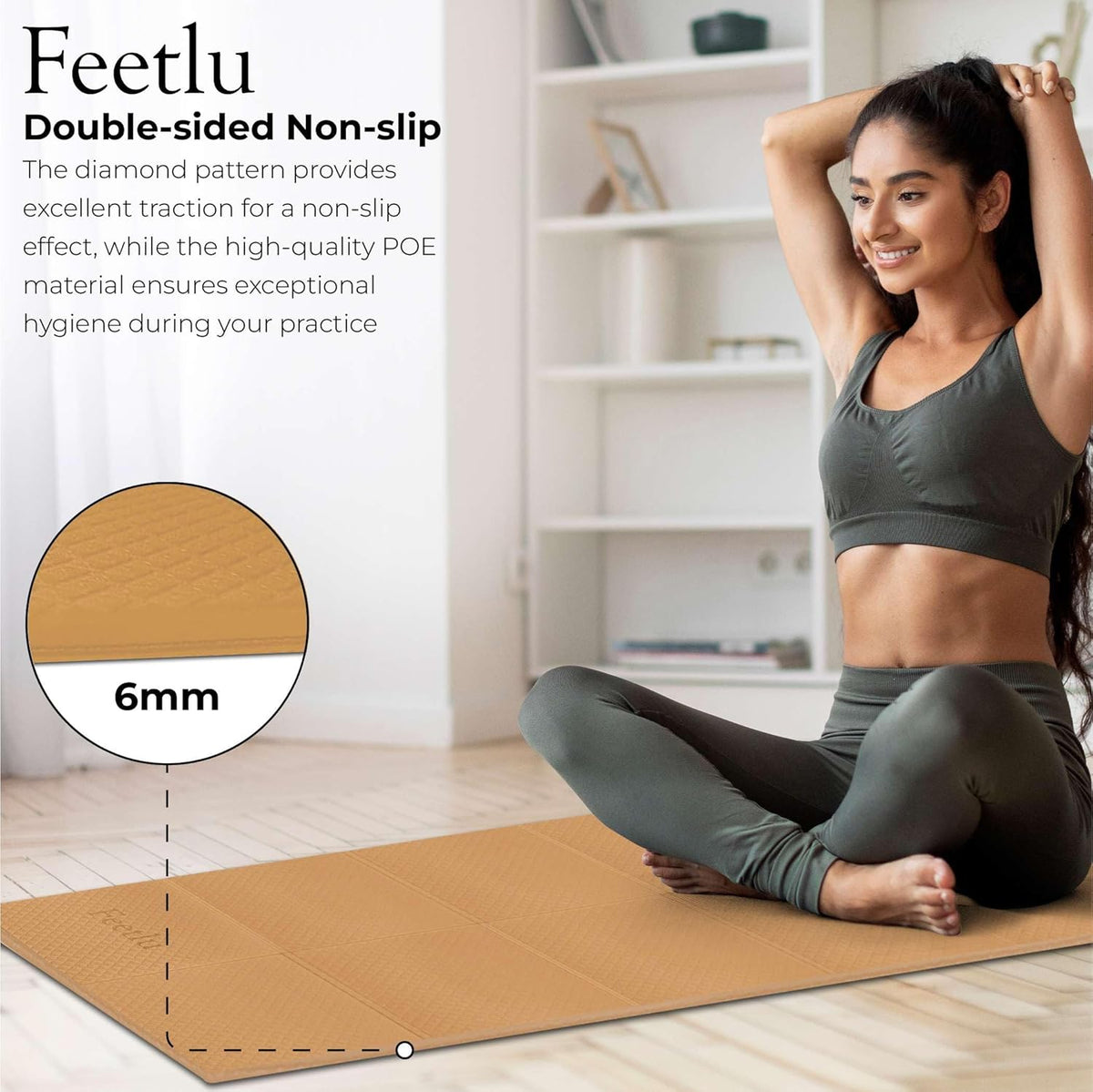 Foldable Yoga Mat, 6mm Thick, Lightweight, Anti-Slip, and Easy to Store – Perfect for Travel, Yoga, Pilates, Home Workouts, and Floor Exercises