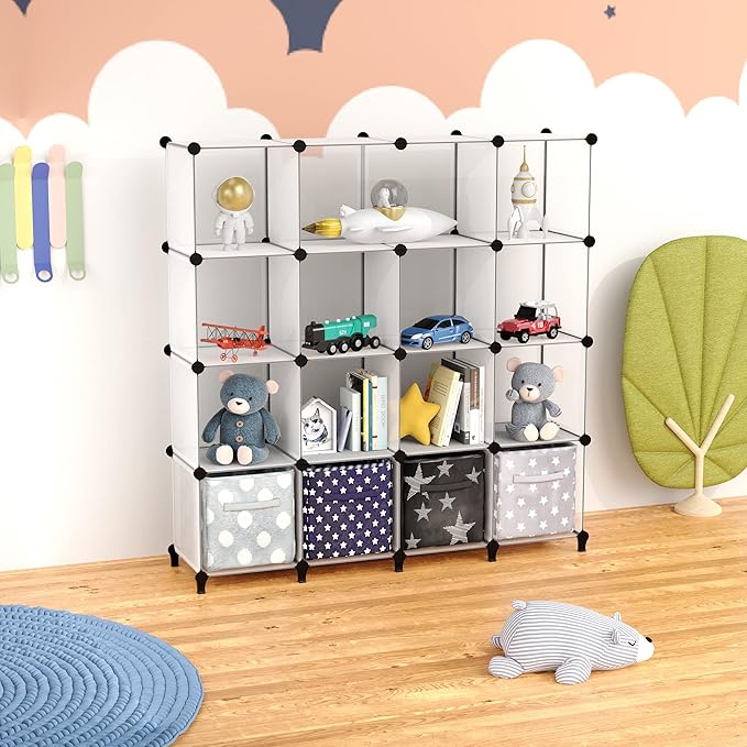 HOMIDEC Closet Organizers and Storage, 16 Cube Storage Organizer, Closet Organizer Bookshelf Cubes Shelves for Clothes, Bedroom, Kids Room, Bathroom, Wardrobe, Garment Racks, Transparent
