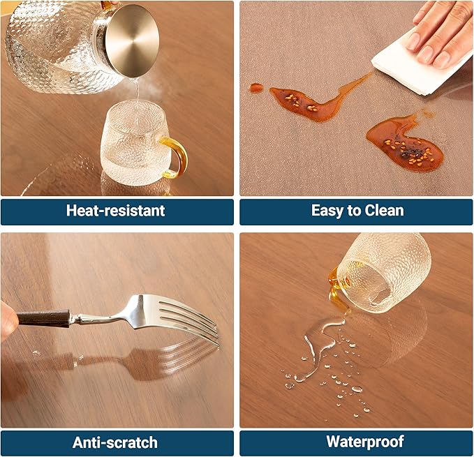 Clear Round Table Cover Protector 41 Inch,2mm Transparent Plastic Table Protector Waterproof,Anti-Scratch Clear Desk Mat for Office Desktop Dresser Dining Table,FDA Compliant