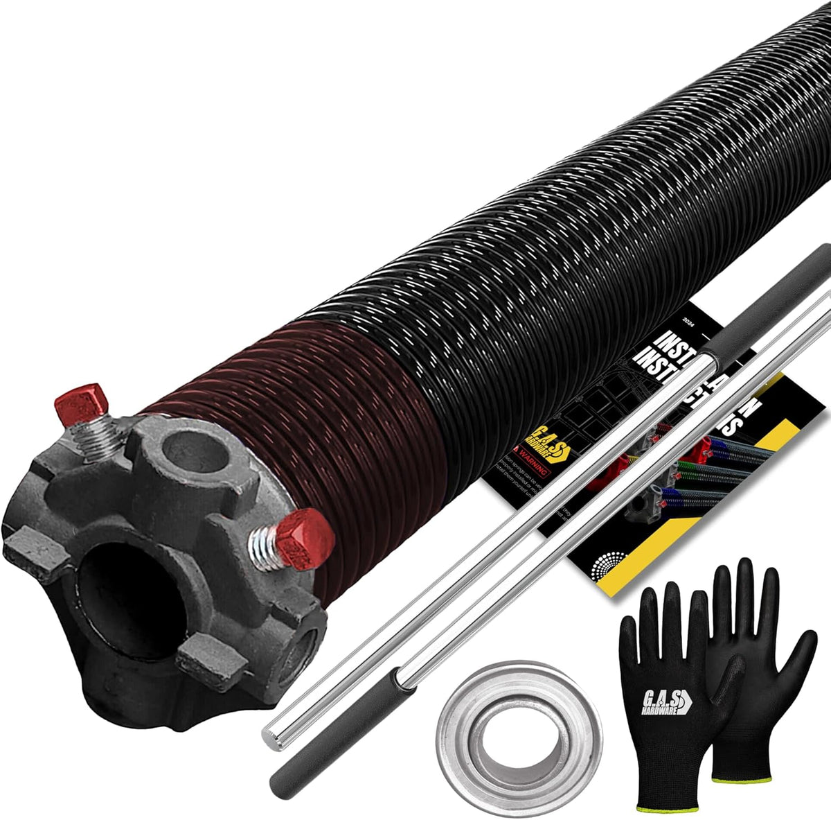 Garage Door Torsion Spring 234x1.75x33 Includes 1” Steel Bearing, Gloves, Manual, and Winding Bars for Right Side of Garage Door Precision E-Coating 5-Year Warranty Min. 30,000 Cycles (Black Cone)