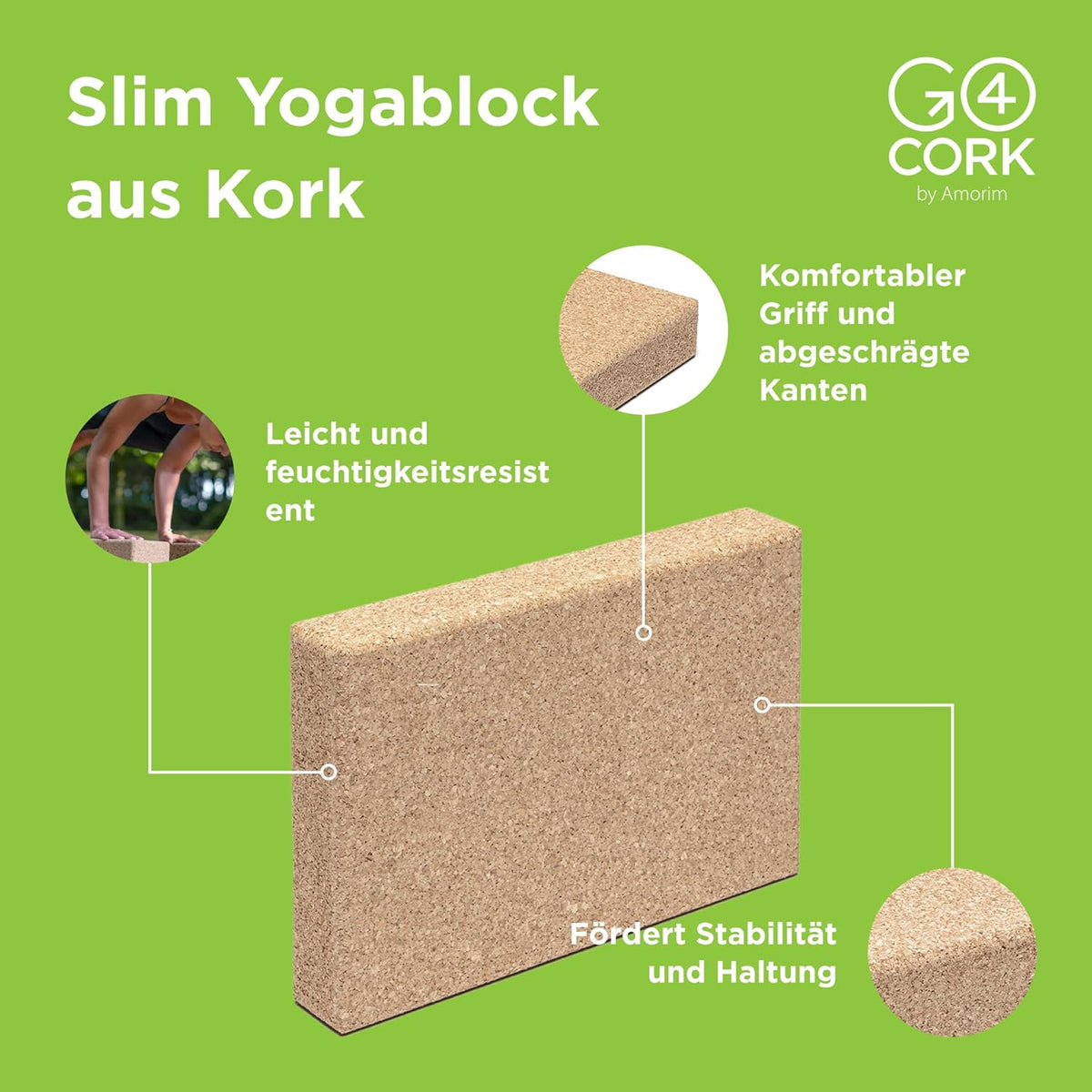 Go4Cork Cork Yoga Block for Yoga, Pilates & Meditation | Non-Slip, Hypoallergenic, Sustainable, Non-Toxic Yoga Block