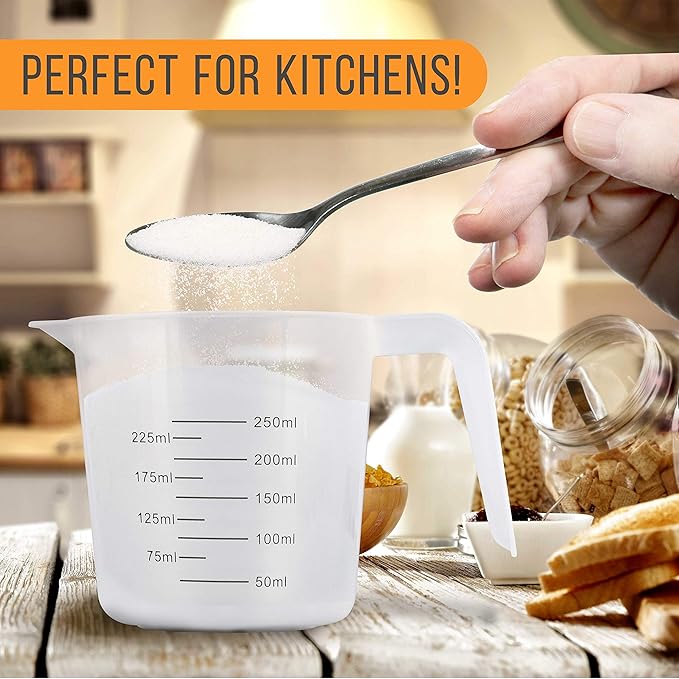U.S. Kitchen Supply Plastic Measuring Cups with Handles - 8 oz (250 ml) Liquid Measuring Cup Set of 6 - Clear Microwave Safe Kitchen Cups - Measure in mL or Ounces, Measurement Cup for Cooking