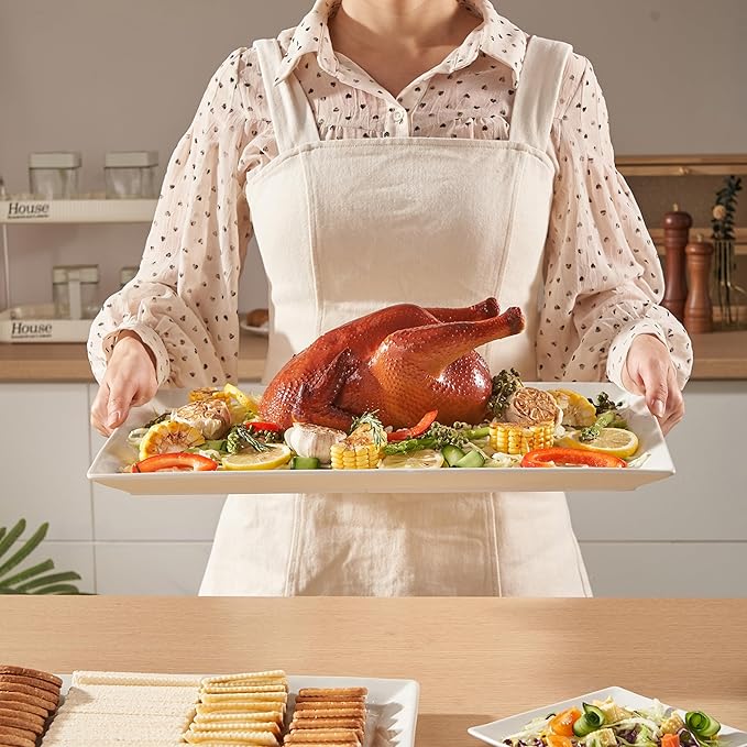 18" x 12" Large Serving Platters Set of 2, Porcelain Heavy-Duty Large Serving Trays, White Rectangular Plates for Turkey, Food, Fruit, Party, Wedding, Christmas, Chip and Scratch Resistant