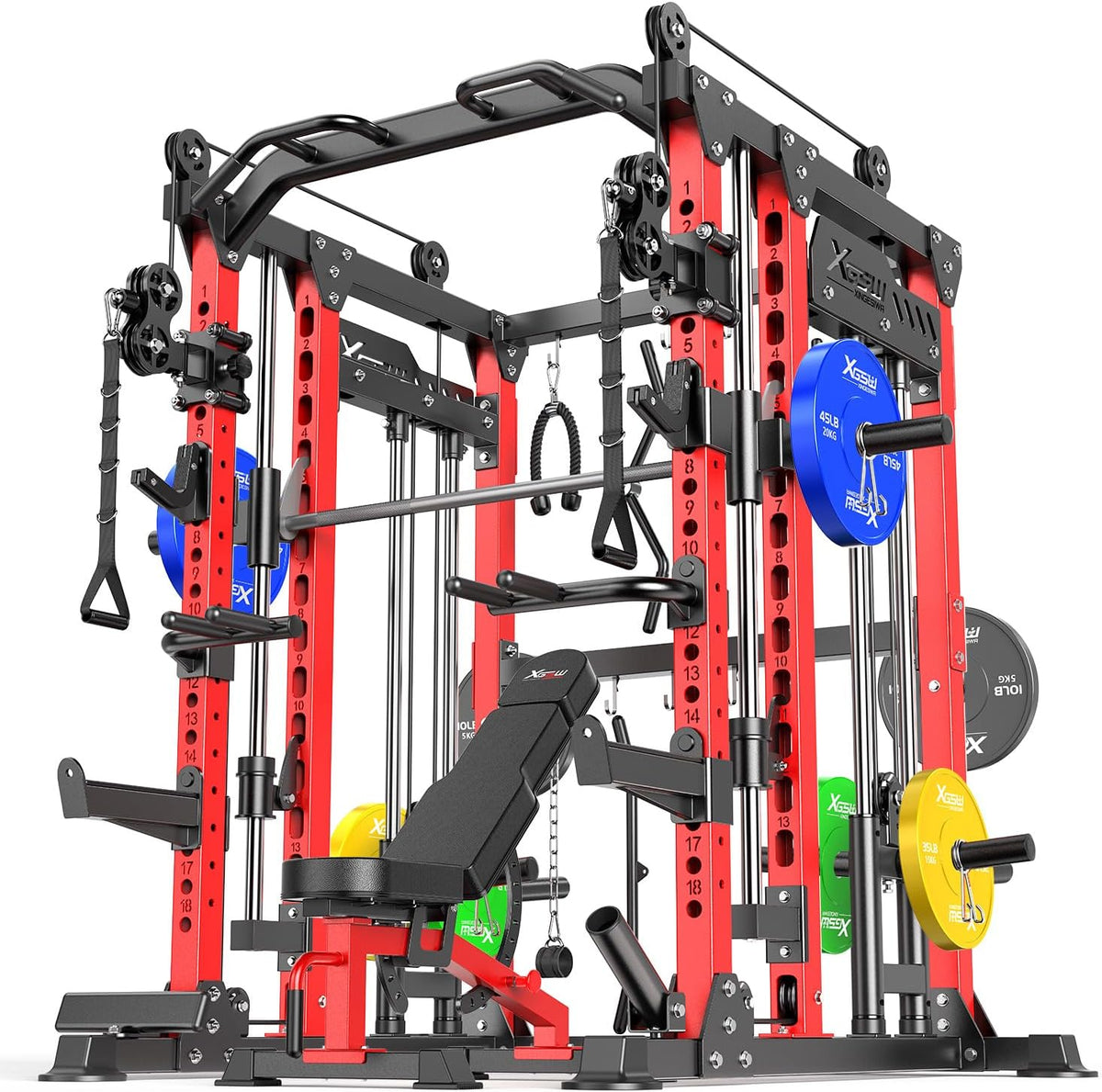Power Cage,1600lbs Multi-Function Power Rack with Adjustable Cable Crossover System and More Training Attachment, Weight Cage for Home Gym