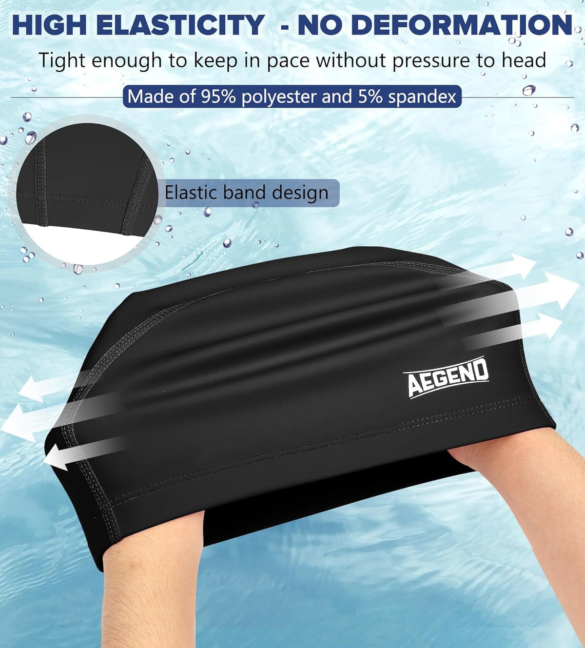 Aegend Fabric Swim Cap, Silicone Waterproof Layer - Breathable Cloth Swimming Cap, Keep Hair Dry with Hight Elasticity for Youth(8-16) Adult, 2 Sizes to Choose