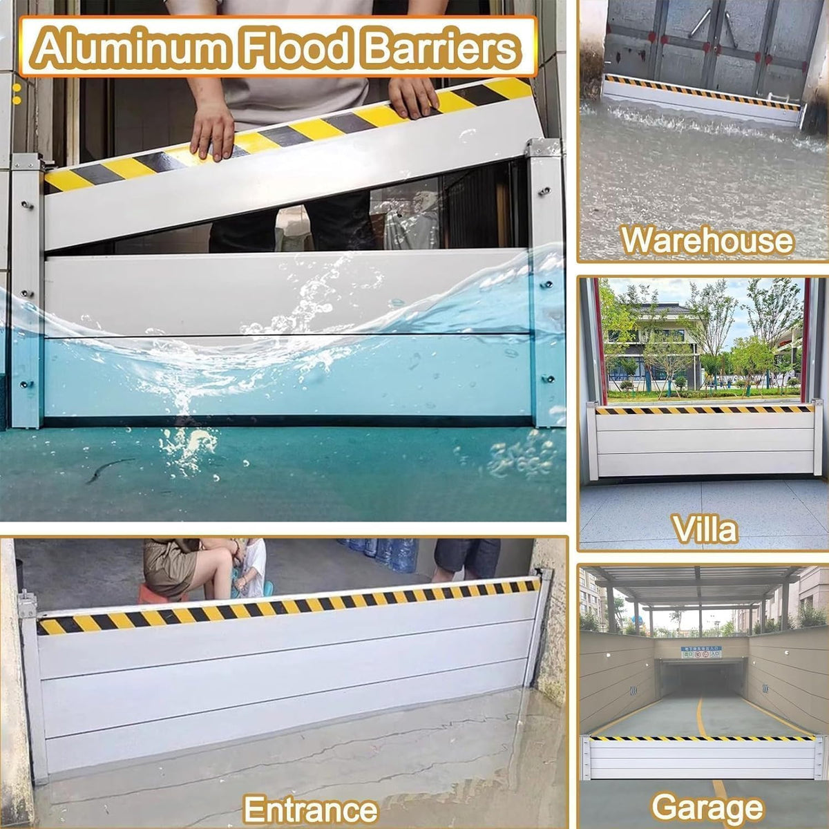 Reusable Heavy Duty Aluminum Flood Barriers for Home Exterior, Flood Protection Barriers Water Barrier Door Quick Detachable Garage Doors Detachable Mobile Rain Water Baffle (H 7.9 inch L 12FT)