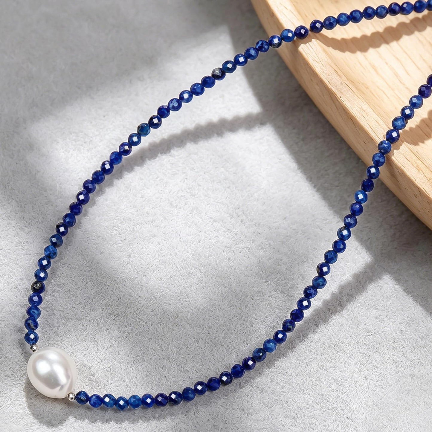Pearl Necklaces for Women, Single Pearl Necklace Natural Gemstone Bead Choker Lapis Lazuli Necklace Dainty Pearl Beaded Necklace Handmade Jewelry Christmas Gift Birthday Anniversary 18 inch
