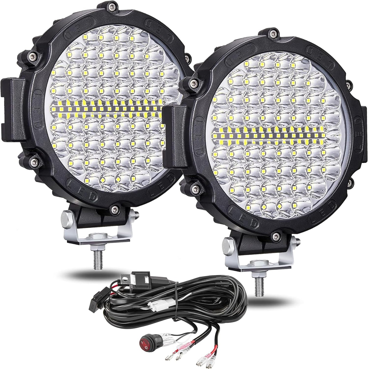 7 Inch Round LED Off Road Driving Lights with Wiring Harness DT Plug, 120W 12000lm LED Light Pods Trucks Tractor LEDs Work Lights, Offroad Auxiliary Driving Fog Light Snowmobile Golf Cart ATV UTV RV