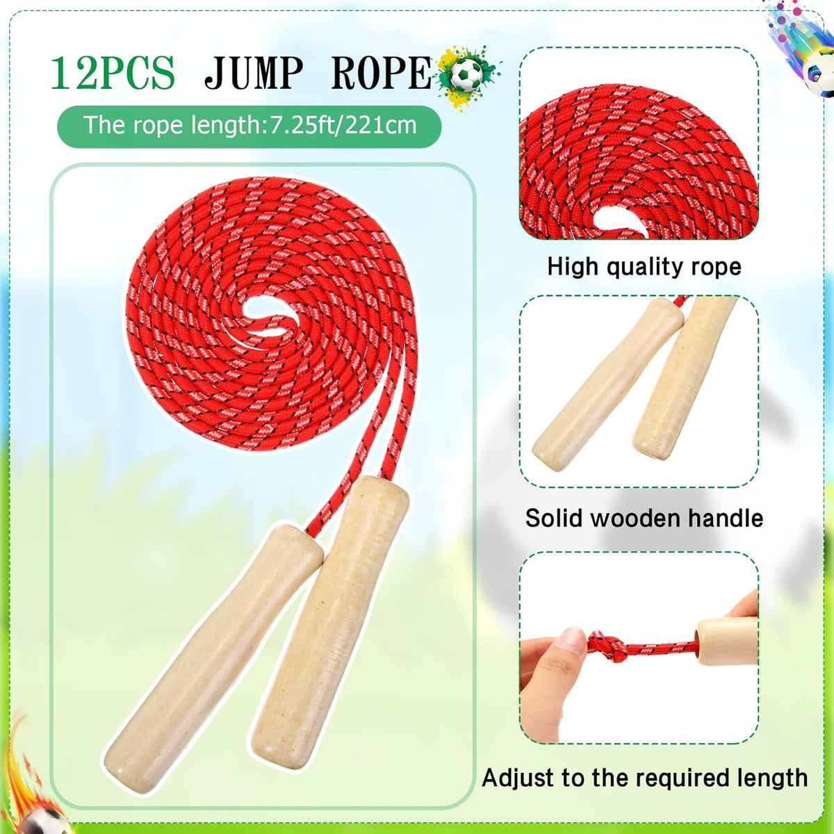 12 Sets Operation Christmas Deflated Soccer Ball Bulk with Pump Jump Rope, Bulk Soccer Balls 7.25 ft Adjustable Skipping Rope Outside Sport Balls