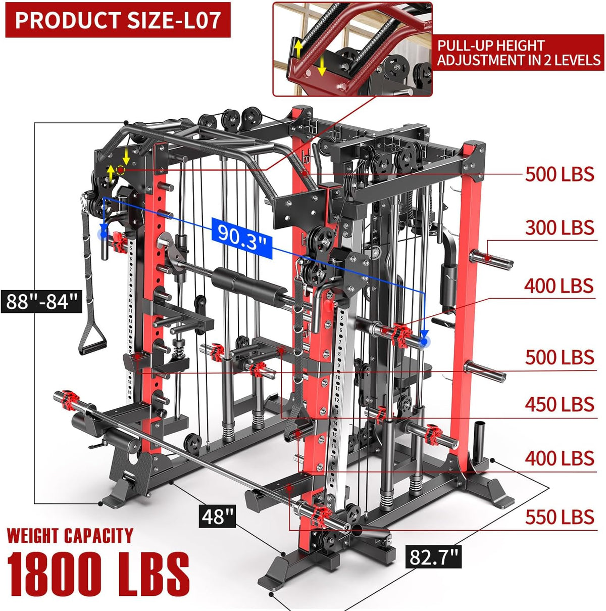 Power Cage,1600lbs Multi-Function Power Rack with Adjustable Cable Crossover System and More Training Attachment, Weight Cage for Home Gym