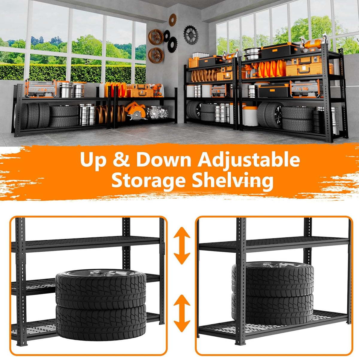 Storage Shelves Heavy Duty, 36" L x 16" W x 60" H Garage Wire Shelving Unit Loads 1920LBS, 4-Tier Adjustable Metal Industrial Utility Shelf Rack for Kitchen, Laundry Room, Pantry, Warehouse, Basement