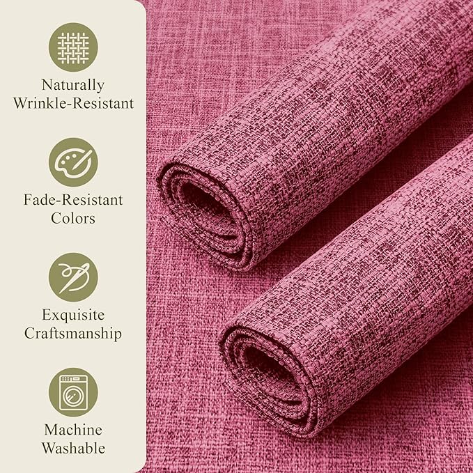 KXN Placemats Set of 6, Dual-Layer Thickened Faux Linen Table Mats, Heat Resistant & Wrinkle-Free, Machine Washable Cloth Place Mats for Kitchen Dining Indoor Outdoor (Pink)