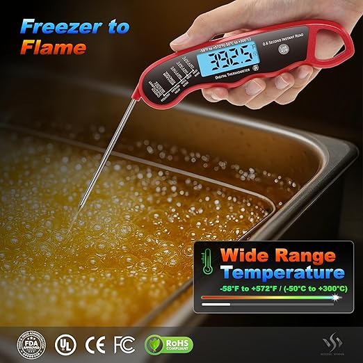 0.6S Instant Read Digital Meat Thermometer Probe/Pen，Factory‑Calibrated/Waterproof/Backlit/Magnetic/Flip Display/Motion Sensor:Outdoor BBQ, Barbecue Grilling, Smoking, Oven, Baking, Oil, Candy