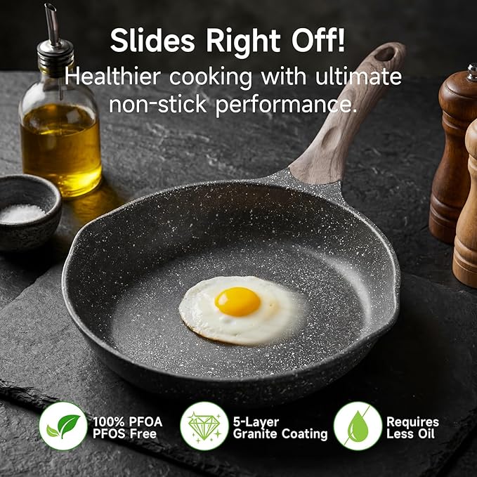 JEETEE 12.5 Inch Nonstick Frying Pan, Stone Coating Cookware, Nonstick Omelette Pan with Heat-Resistant Handle, Compatible with All Stoves